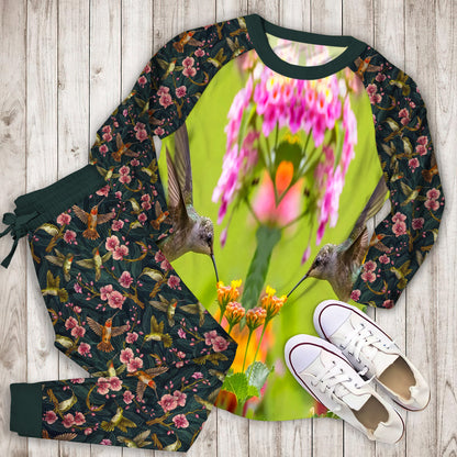 Humming Bird Personalized Name Pajama Set | Pajamas | Cotton Sleepwear Sets | Soft Long Sleeve Pjs | Raglan Shirt and Pants Set