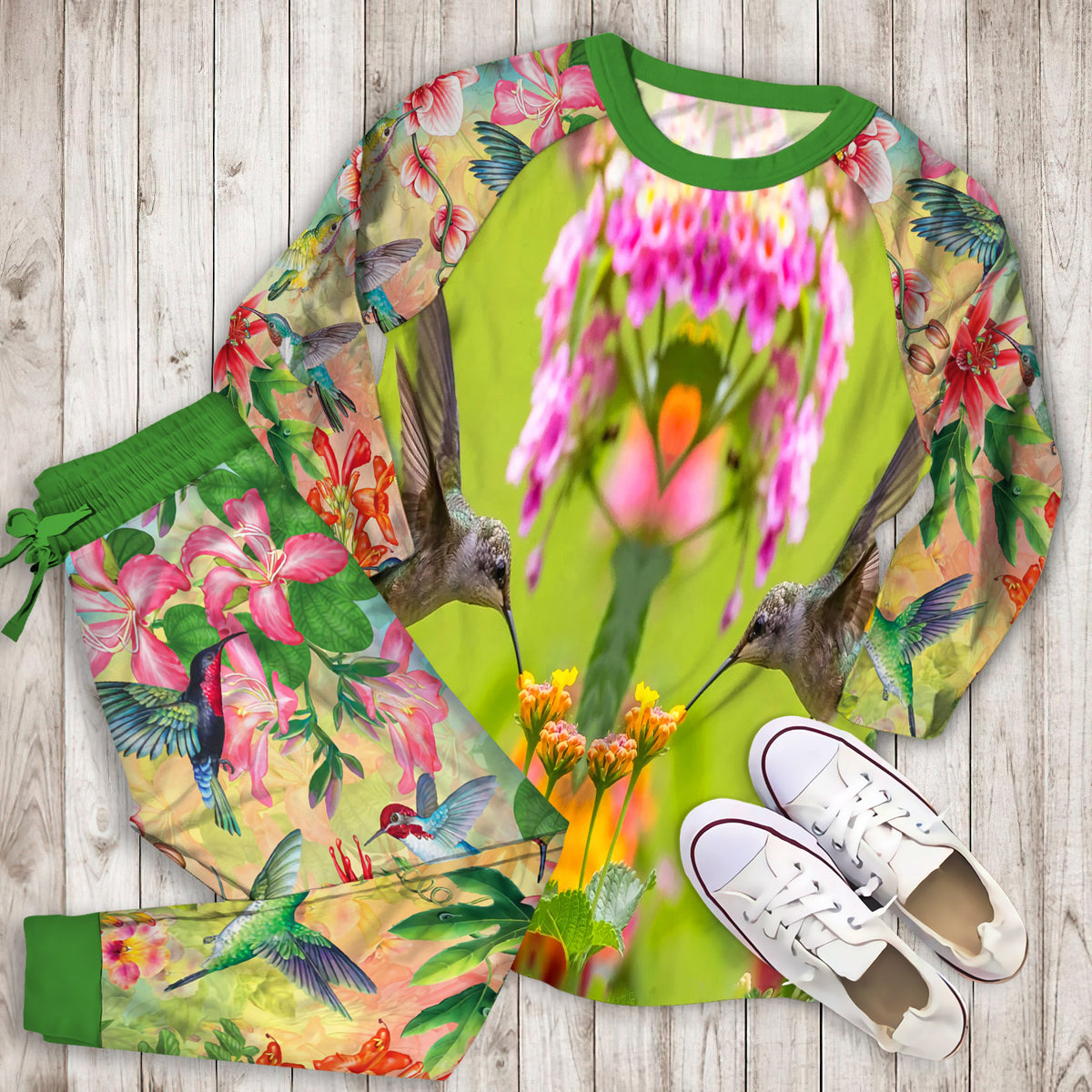 Humming Bird Personalized Name Pajama Set | Pajamas | Cotton Sleepwear Sets | Soft Long Sleeve Pjs | Raglan Shirt and Pants Set