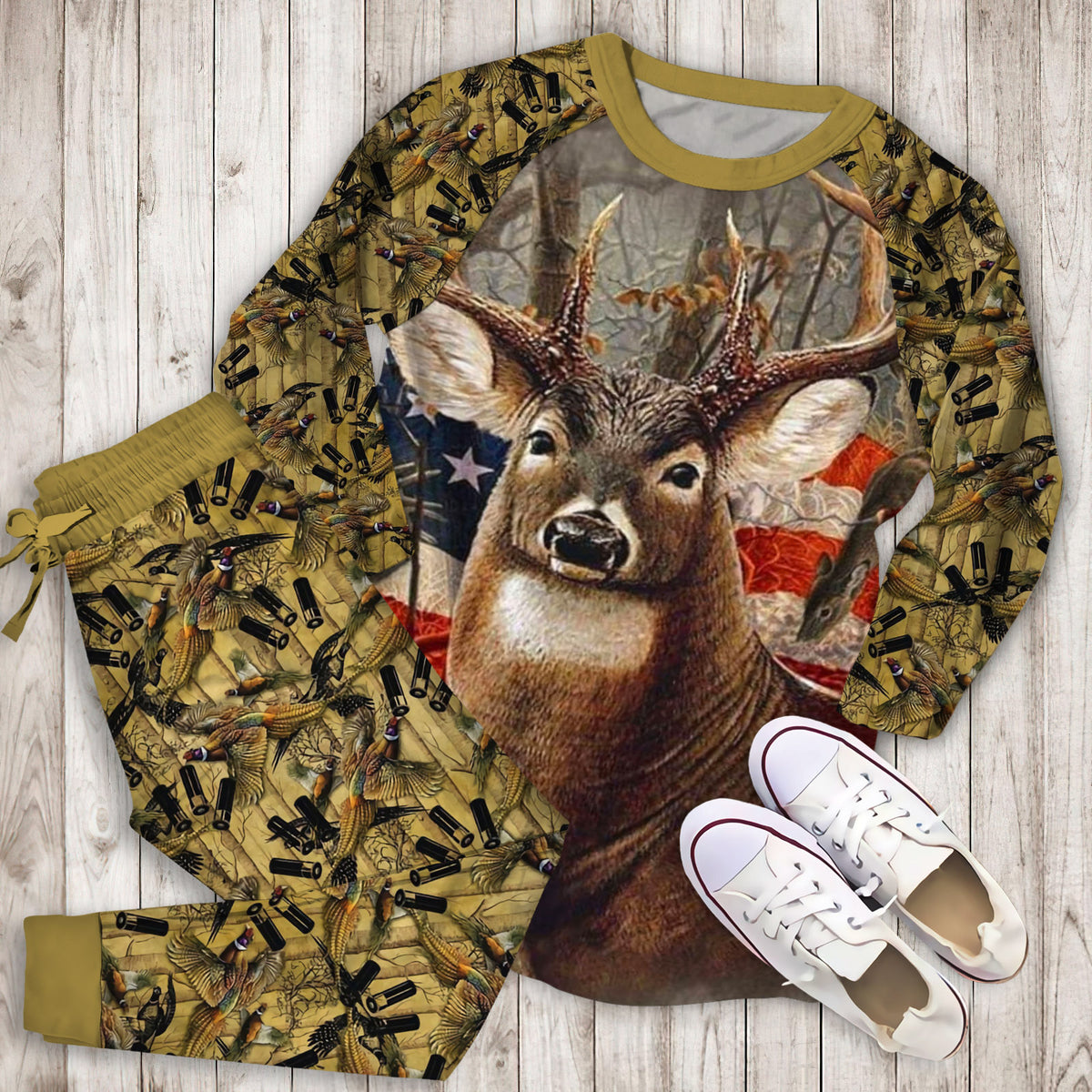 Hunting Pajama Set | Pajamas | Cotton Sleepwear Sets | Soft Long Sleeve Pjs | Raglan Shirt and Pants Set