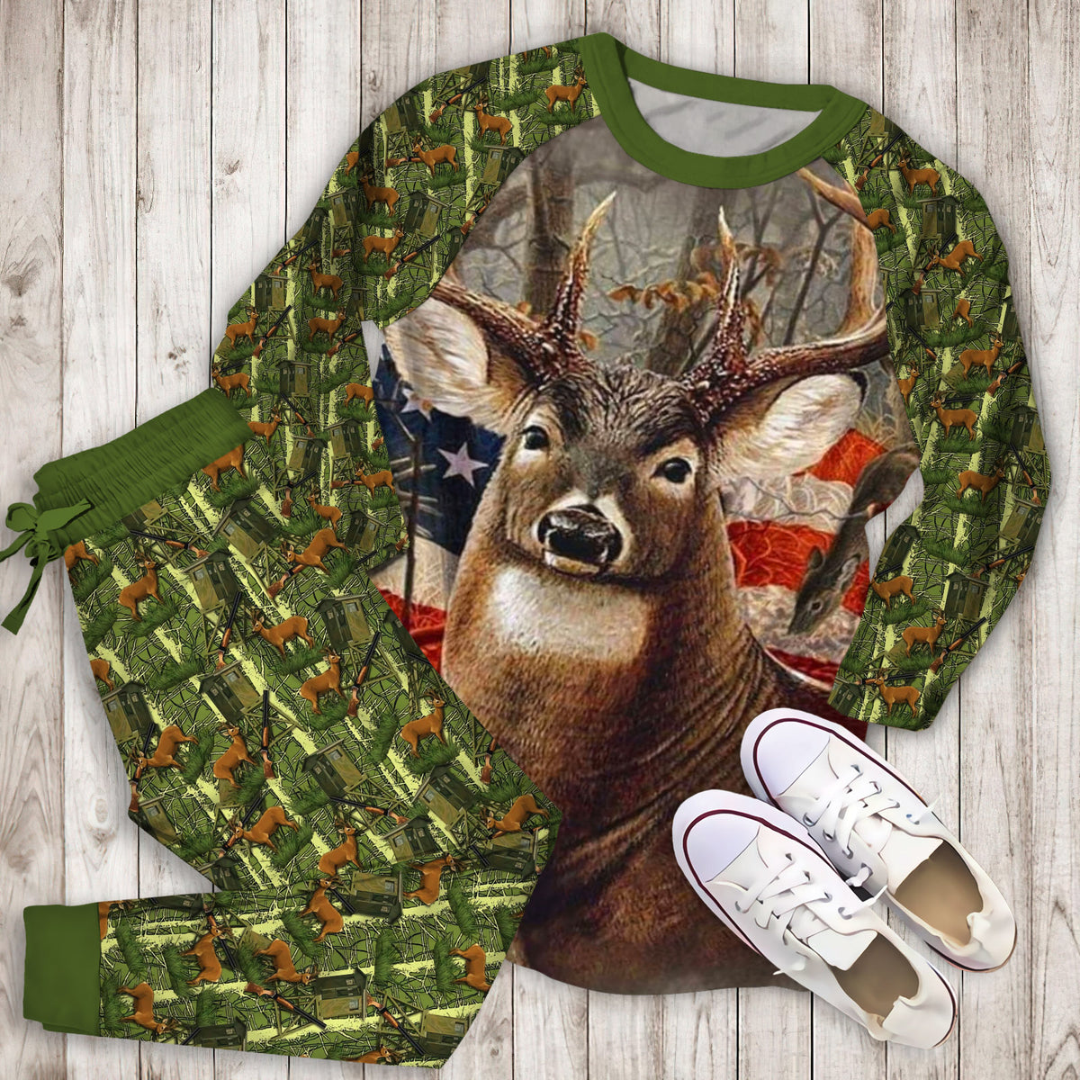 Hunting Pajama Set | Pajamas | Cotton Sleepwear Sets | Soft Long Sleeve Pjs | Raglan Shirt and Pants Set