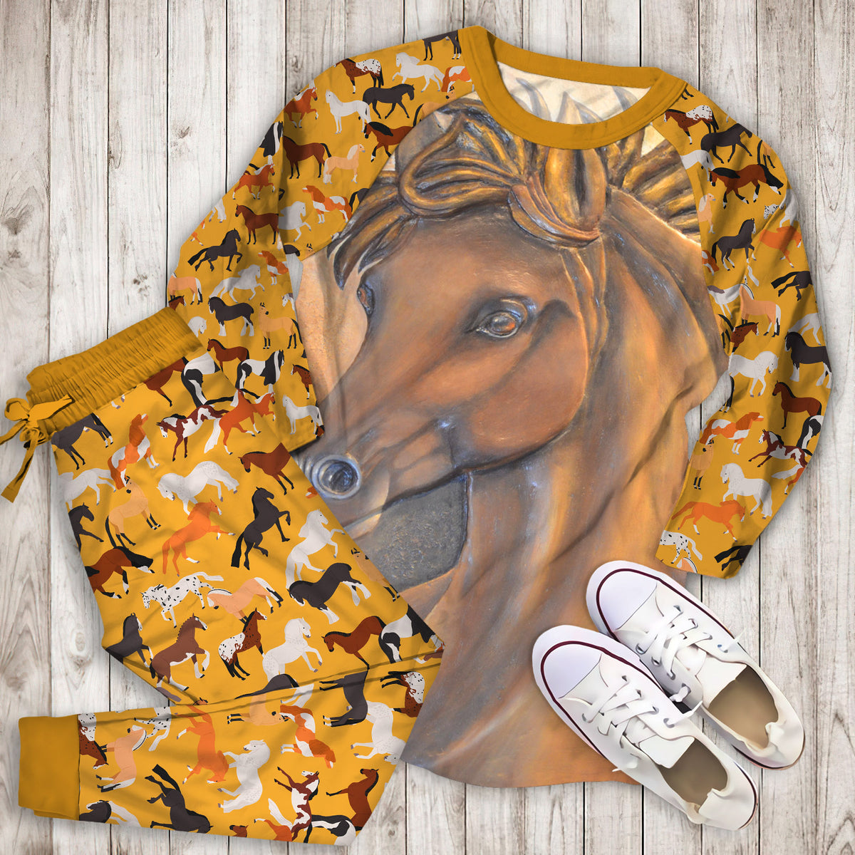 Horse Pajama Set | Pajamas | Cotton Sleepwear Sets | Soft Long Sleeve Pjs | Raglan Shirt and Pants Set