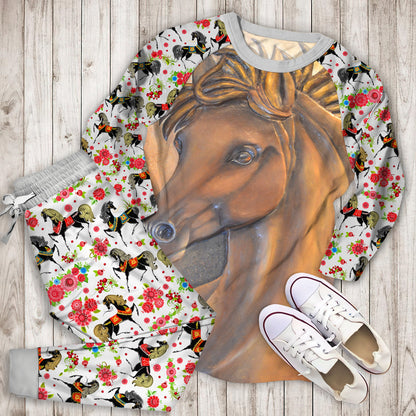 Horse Pajama Set | Pajamas | Cotton Sleepwear Sets | Soft Long Sleeve Pjs | Raglan Shirt and Pants Set