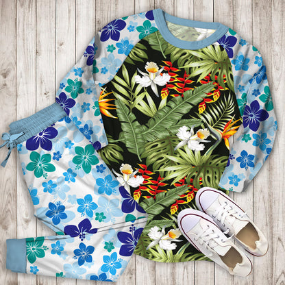 Hawaii Tropical Plants Pajama Set |Sleepwear Pjs Sets | Raglan Shirt Pants Set