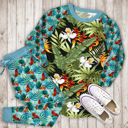 Hawaii Tropical Plants Pajama Set |Sleepwear Pjs Sets | Raglan Shirt Pants Set