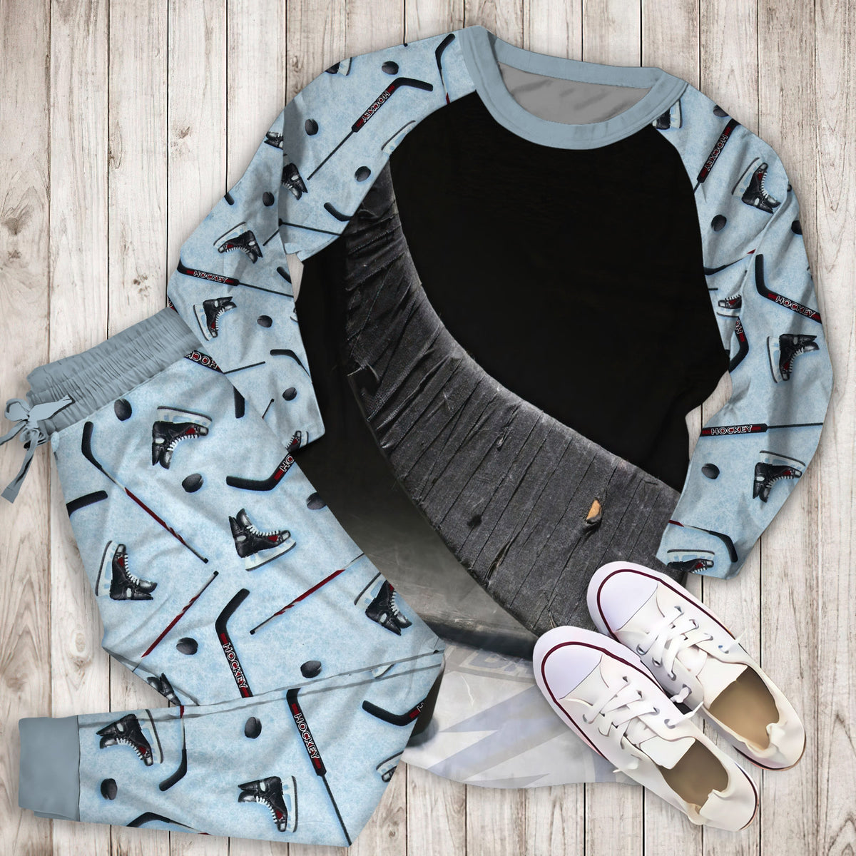 Hockey Pajama Set | Pajamas | Cotton Sleepwear Sets | Soft Long Sleeve Pjs | Raglan Shirt and Pants Set