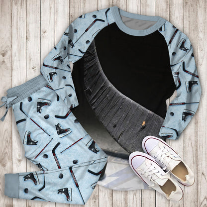 Hockey Pajama Set | Pajamas | Cotton Sleepwear Sets | Soft Long Sleeve Pjs | Raglan Shirt and Pants Set