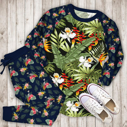 Hawaii Tropical Plants Pajama Set |Sleepwear Pjs Sets | Raglan Shirt Pants Set
