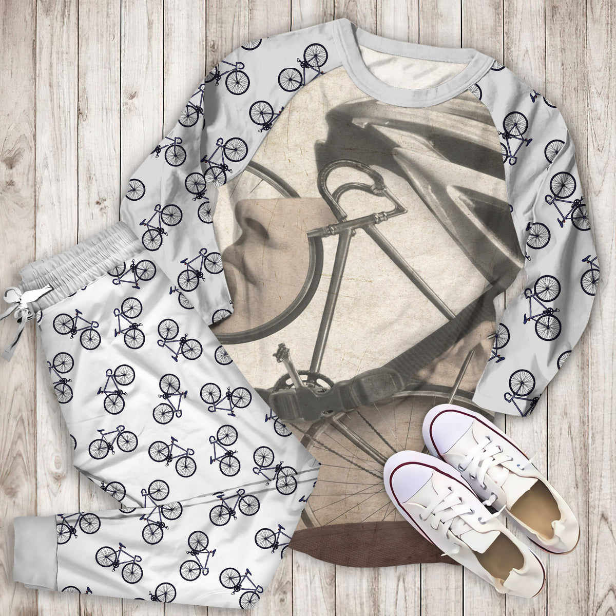 Cycling Pajama Set | Pajamas | Cotton Sleepwear Sets | Soft Long Sleeve Pjs | Raglan Shirt and Pants Set