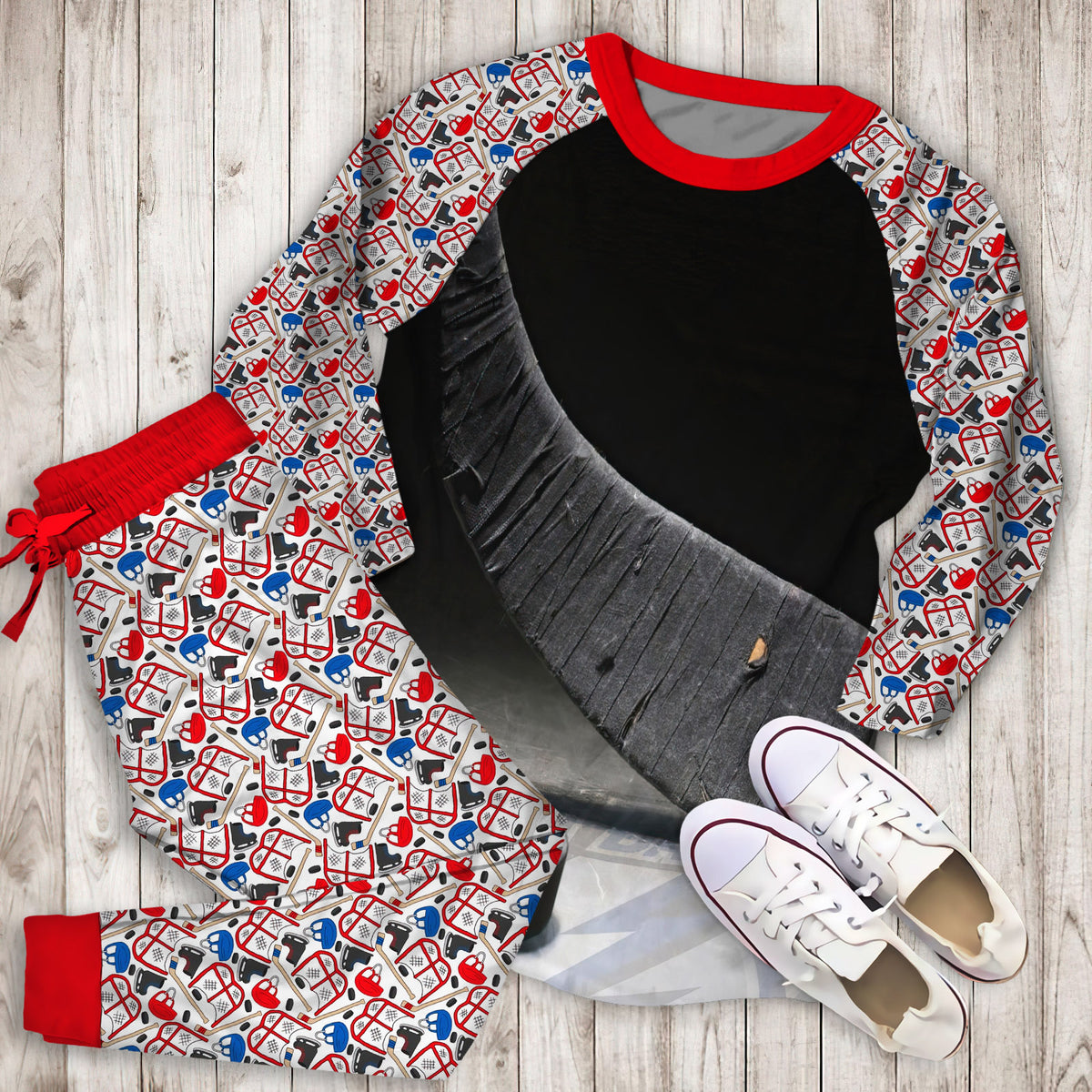 Hockey Pajama Set | Pajamas | Cotton Sleepwear Sets | Soft Long Sleeve Pjs | Raglan Shirt and Pants Set