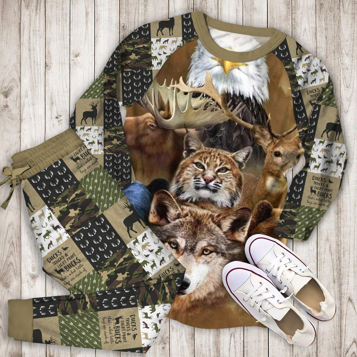 Hunting Pajama Set | Pajamas | Cotton Sleepwear Sets | Soft Long Sleeve Pjs | Raglan Shirt and Pants Set