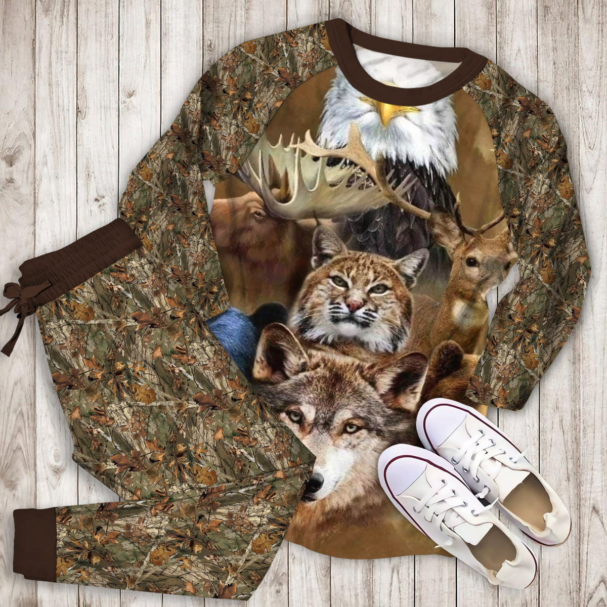 Hunting Pajama Set | Pajamas | Cotton Sleepwear Sets | Soft Long Sleeve Pjs | Raglan Shirt and Pants Set