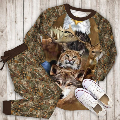 Hunting Pajama Set | Pajamas | Cotton Sleepwear Sets | Soft Long Sleeve Pjs | Raglan Shirt and Pants Set
