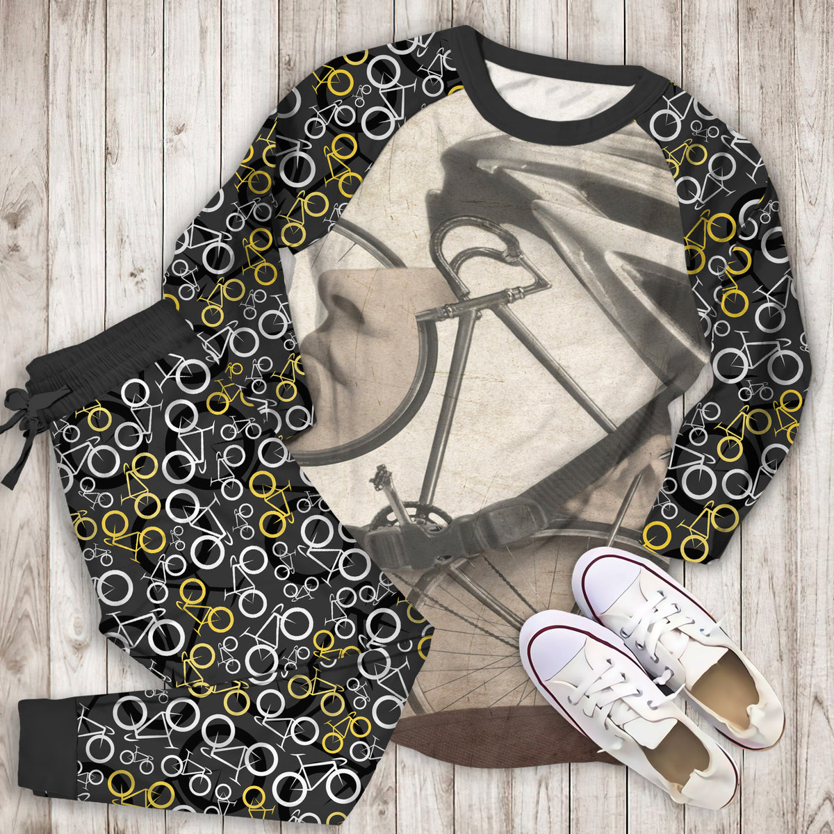 Cycling Pajama Set | Pajamas | Cotton Sleepwear Sets | Soft Long Sleeve Pjs | Raglan Shirt and Pants Set