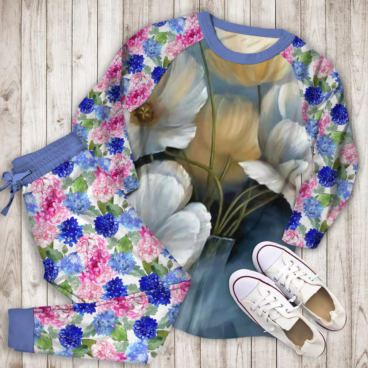 Hydrangea Pajama Set |Sleepwear Pjs Sets | Raglan Shirt Pants Set