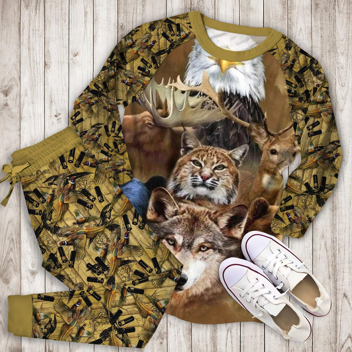 Hunting Pajama Set | Pajamas | Cotton Sleepwear Sets | Soft Long Sleeve Pjs | Raglan Shirt and Pants Set