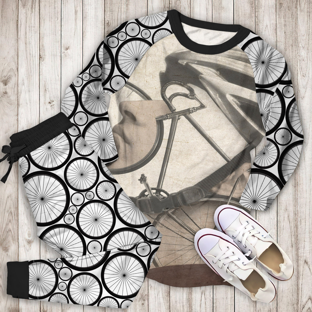 Cycling Pajama Set | Pajamas | Cotton Sleepwear Sets | Soft Long Sleeve Pjs | Raglan Shirt and Pants Set