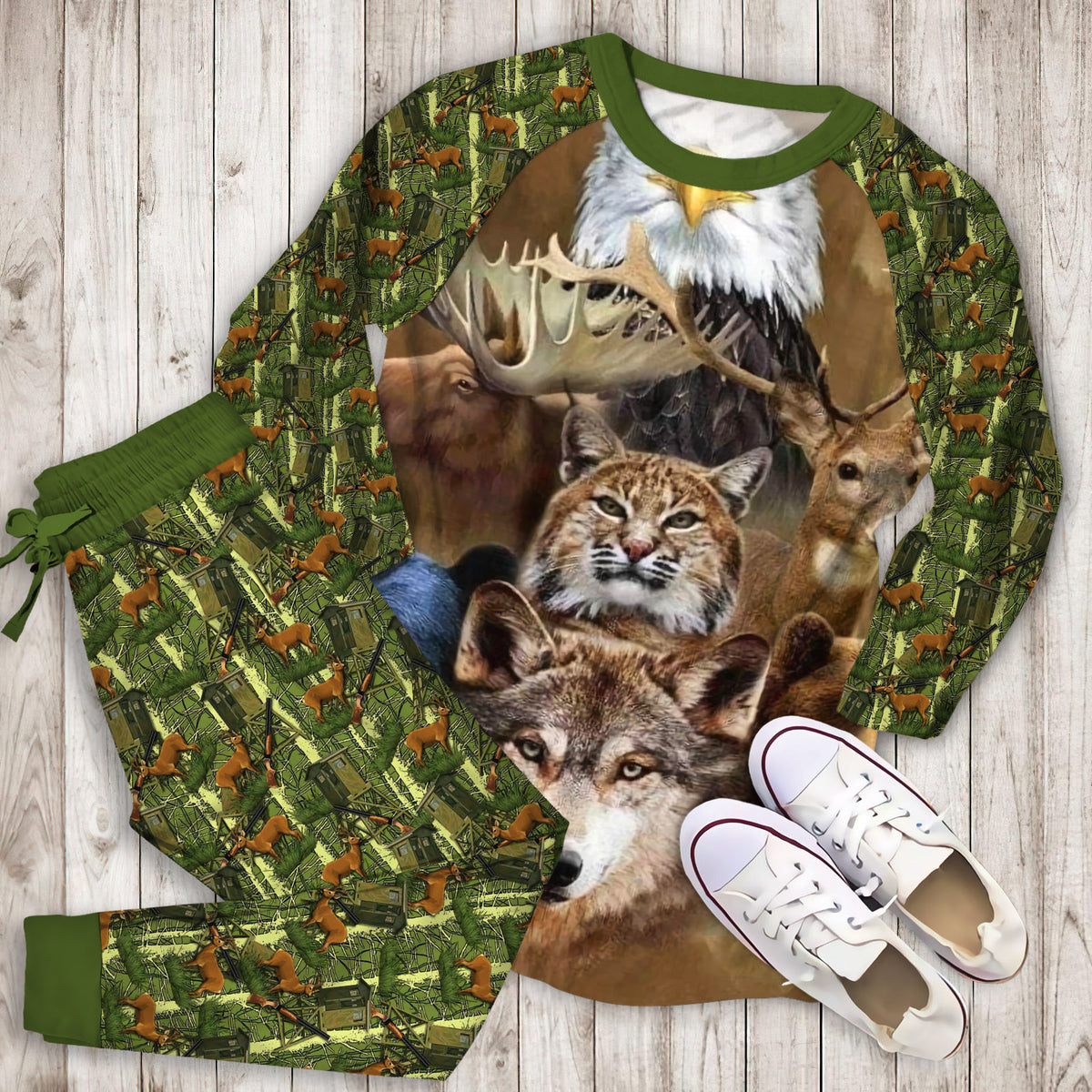 Hunting Pajama Set | Pajamas | Cotton Sleepwear Sets | Soft Long Sleeve Pjs | Raglan Shirt and Pants Set
