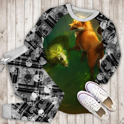 Death Fox Pajama Set |Sleepwear Pjs Sets | Raglan Shirt Pants Set