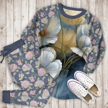 Hydrangea Pajama Set |Sleepwear Pjs Sets | Raglan Shirt Pants Set