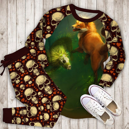 Death Fox Pajama Set |Sleepwear Pjs Sets | Raglan Shirt Pants Set