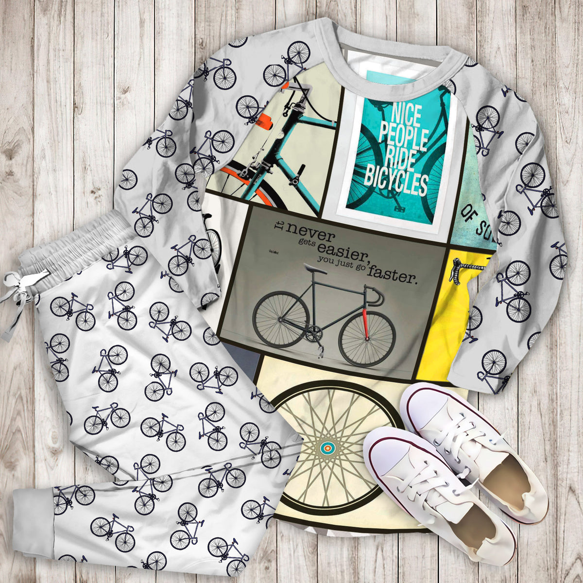 Cycling Pajama Set | Pajamas | Cotton Sleepwear Sets | Soft Long Sleeve Pjs | Raglan Shirt and Pants Set