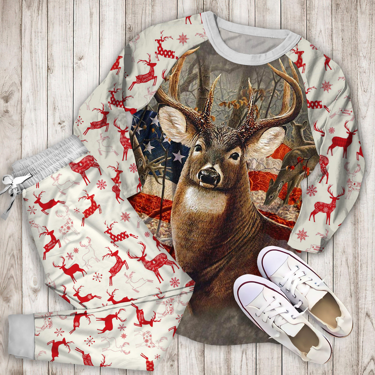Deer Hunting Pajama Set | Pajamas | Cotton Sleepwear Sets | Soft Long Sleeve Pjs | Raglan Shirt and Pants Set