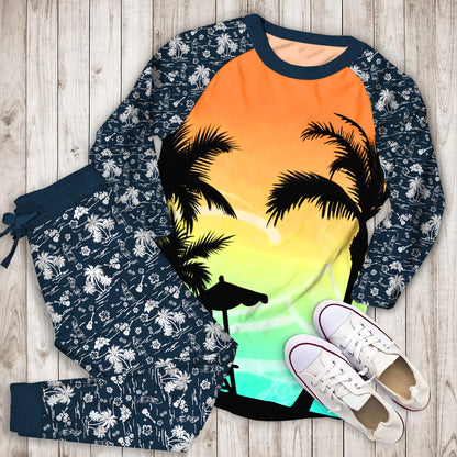 Hawaii Palm Tree Pajama Set |Sleepwear Pjs Sets | Raglan Shirt Pants Set