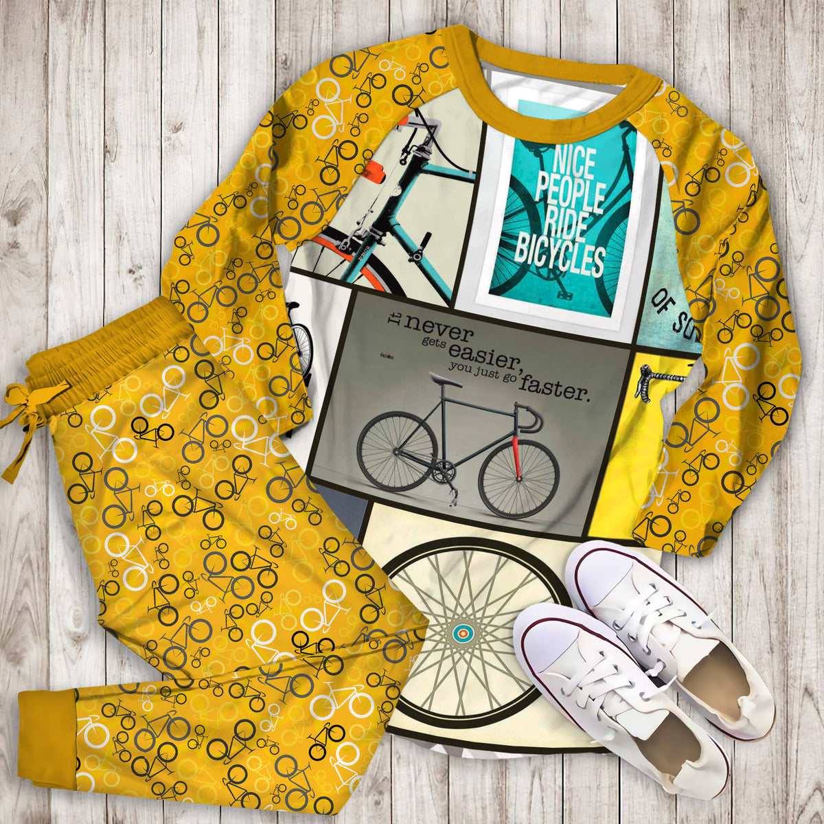 Cycling Pajama Set | Pajamas | Cotton Sleepwear Sets | Soft Long Sleeve Pjs | Raglan Shirt and Pants Set