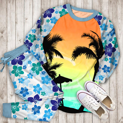 Hawaii Palm Tree Pajama Set |Sleepwear Pjs Sets | Raglan Shirt Pants Set