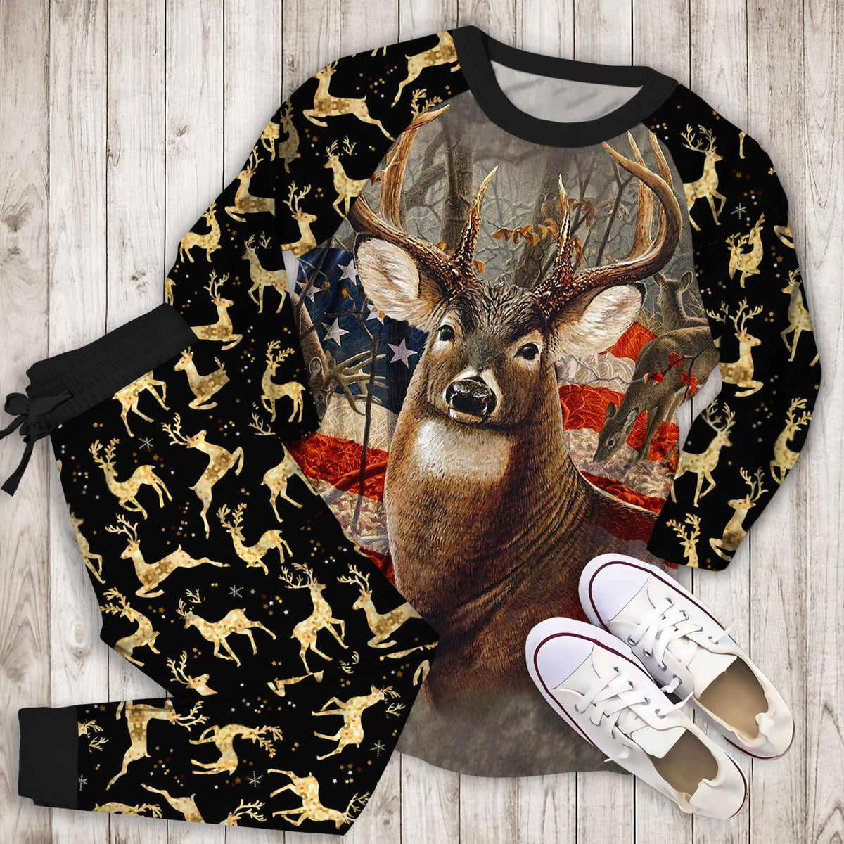 Deer Hunting Pajama Set | Pajamas | Cotton Sleepwear Sets | Soft Long Sleeve Pjs | Raglan Shirt and Pants Set