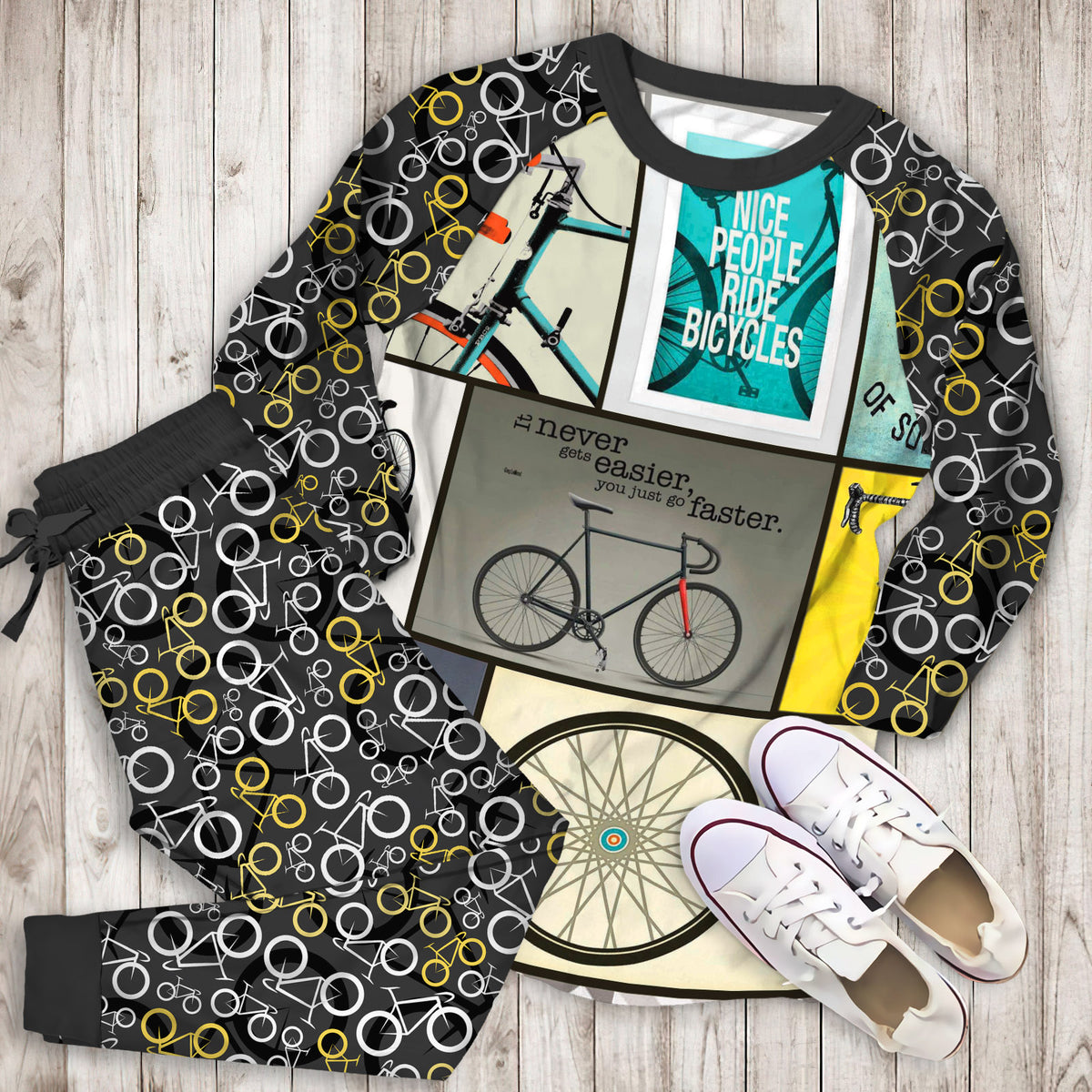 Cycling Pajama Set | Pajamas | Cotton Sleepwear Sets | Soft Long Sleeve Pjs | Raglan Shirt and Pants Set