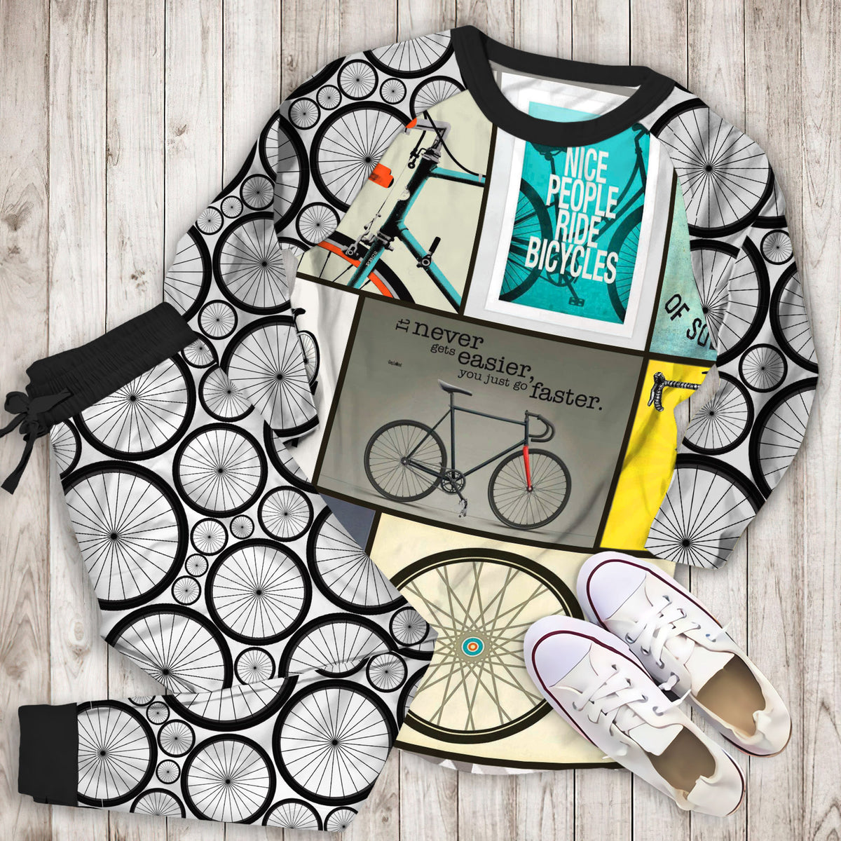 Cycling Pajama Set | Pajamas | Cotton Sleepwear Sets | Soft Long Sleeve Pjs | Raglan Shirt and Pants Set