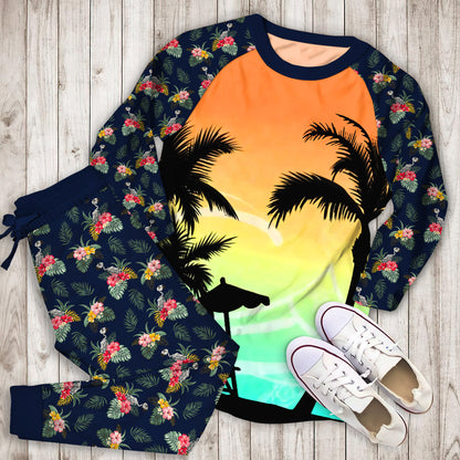 Hawaii Palm Tree Pajama Set |Sleepwear Pjs Sets | Raglan Shirt Pants Set