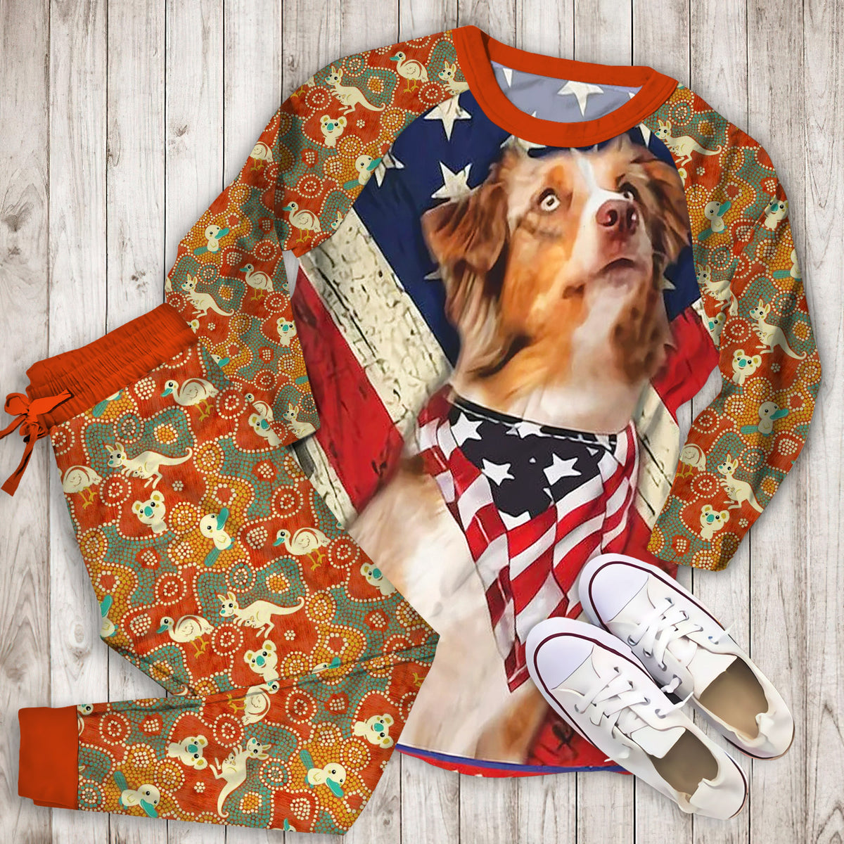Australian Shepherd Pajama Set | Pajamas | Cotton Sleepwear Sets | Soft Long Sleeve Pjs | Raglan Shirt and Pants Set