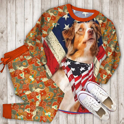 Australian Shepherd Pajama Set | Pajamas | Cotton Sleepwear Sets | Soft Long Sleeve Pjs | Raglan Shirt and Pants Set