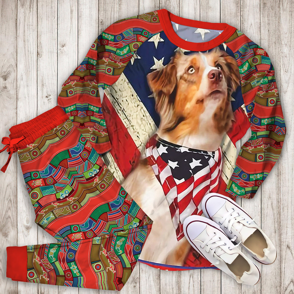Australian Shepherd Pajama Set | Pajamas | Cotton Sleepwear Sets | Soft Long Sleeve Pjs | Raglan Shirt and Pants Set