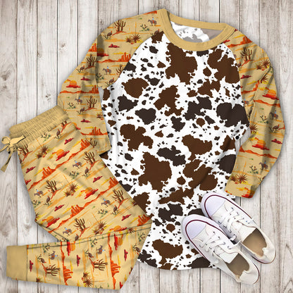Cowhide Pajama Set | Pajamas | Cotton Sleepwear Sets | Soft Long Sleeve Pjs | Raglan Shirt and Pants Set