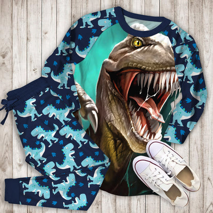 Dinosaur Kids Rex Tooth Pajama Set | Pajamas | Cotton Sleepwear Sets | Soft Long Sleeve Pjs | Raglan Shirt and Pants Set