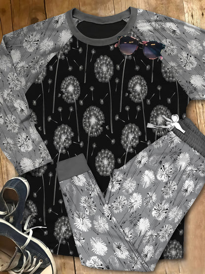 Dandelion Black Pajama Set |Sleepwear Pjs Sets | Raglan Shirt Pants Set