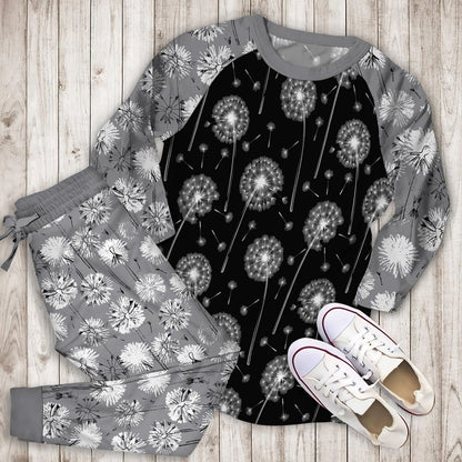 Dandelion Black Pajama Set |Sleepwear Pjs Sets | Raglan Shirt Pants Set