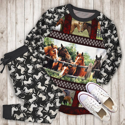 Horse Pajama Set | Pajamas | Cotton Sleepwear Sets | Soft Long Sleeve Pjs | Raglan Shirt and Pants Set