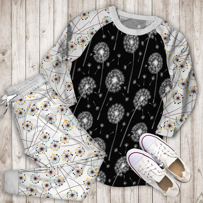 Dandelion Black Pajama Set |Sleepwear Pjs Sets | Raglan Shirt Pants Set