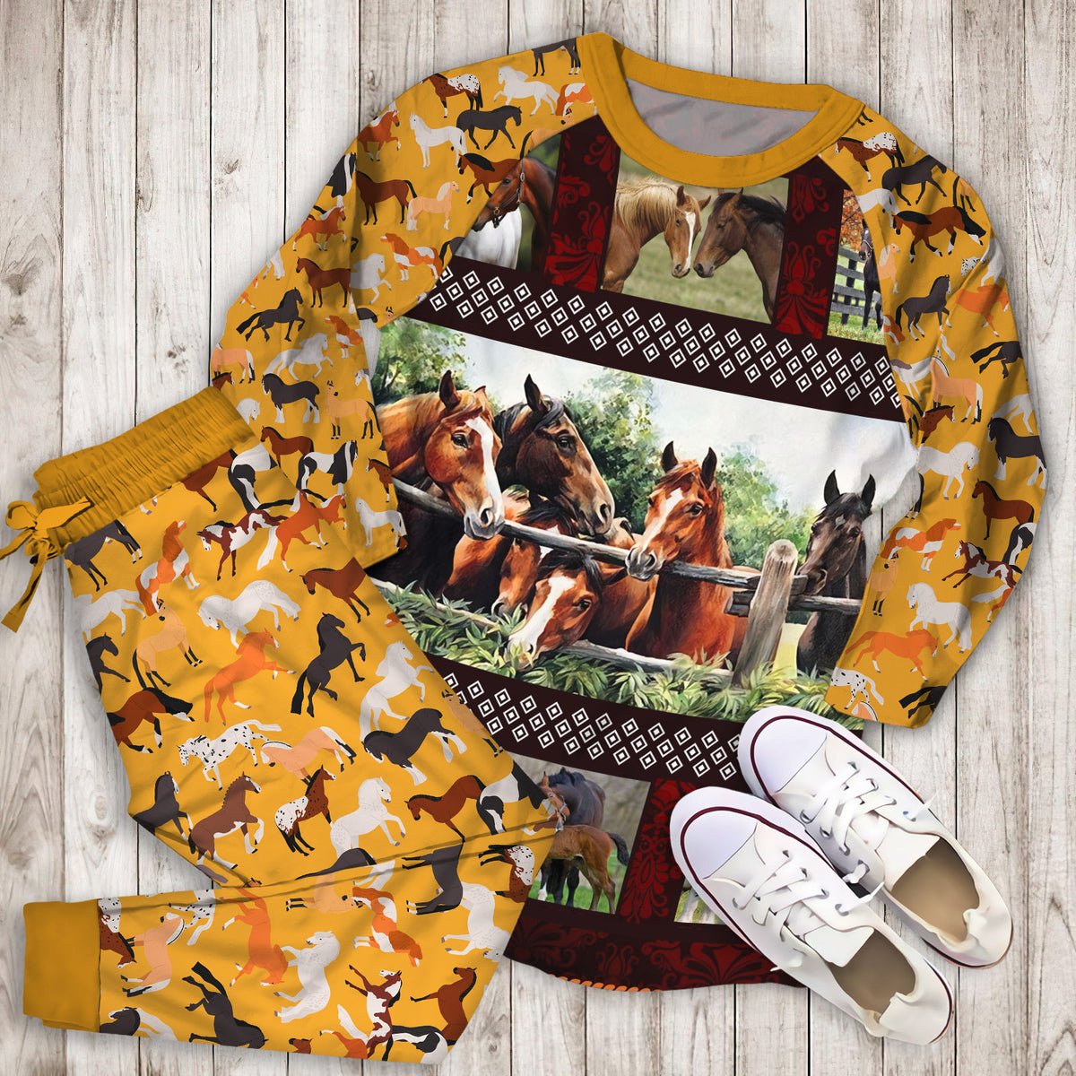 Horse Pajama Set | Pajamas | Cotton Sleepwear Sets | Soft Long Sleeve Pjs | Raglan Shirt and Pants Set