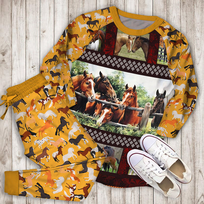 Horse Pajama Set | Pajamas | Cotton Sleepwear Sets | Soft Long Sleeve Pjs | Raglan Shirt and Pants Set