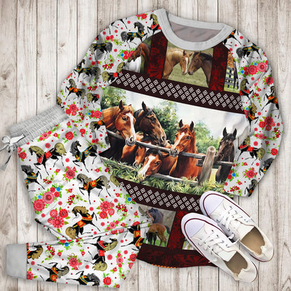 Horse Pajama Set | Pajamas | Cotton Sleepwear Sets | Soft Long Sleeve Pjs | Raglan Shirt and Pants Set