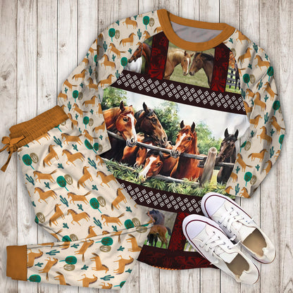 Horse Pajama Set | Pajamas | Cotton Sleepwear Sets | Soft Long Sleeve Pjs | Raglan Shirt and Pants Set
