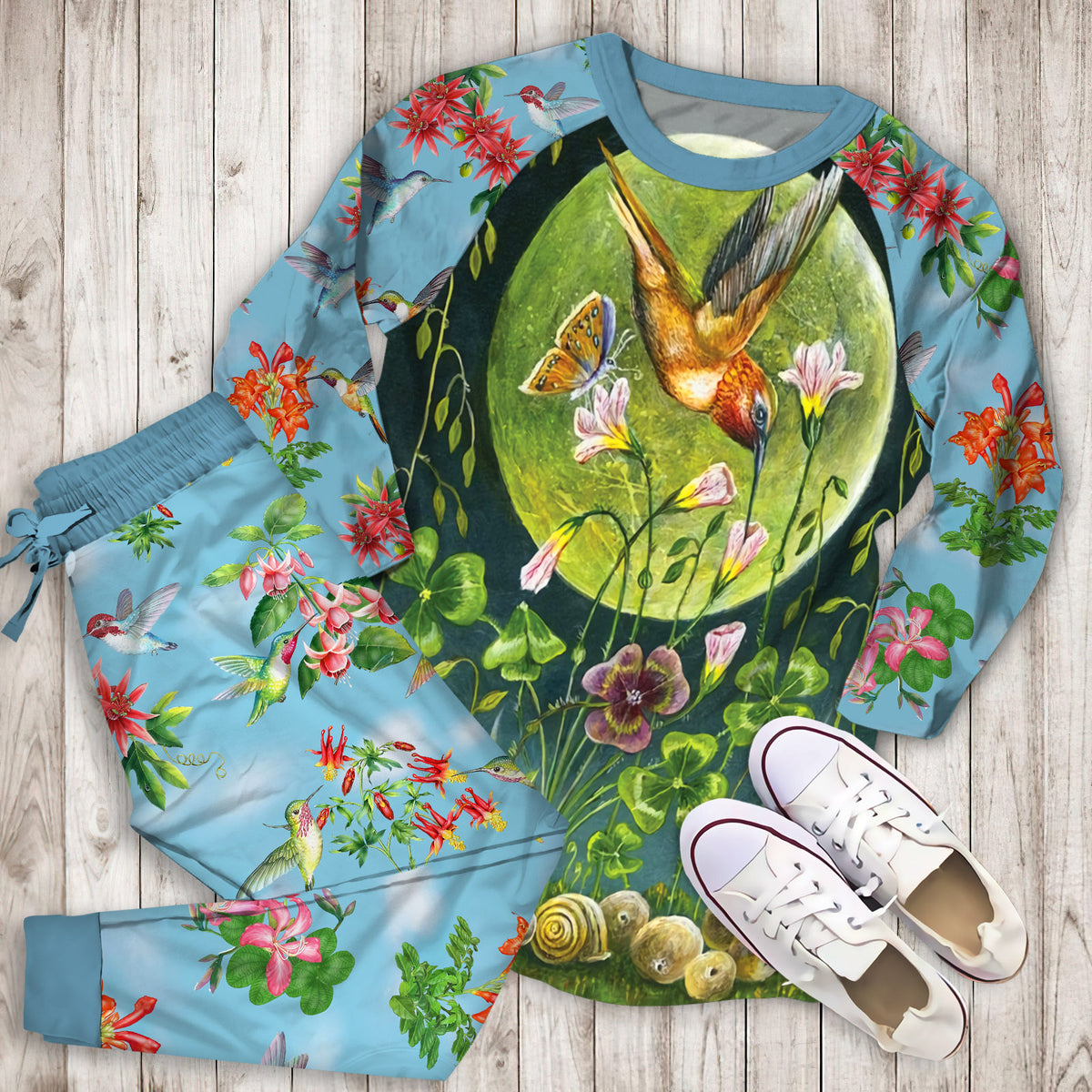 Humming Bird Moon Pajama Set |Sleepwear Pjs Sets | Raglan Shirt Pants Set
