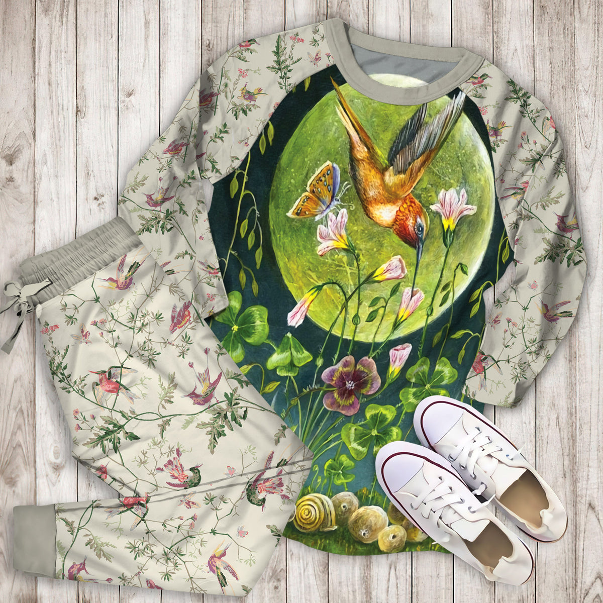 Humming Bird Moon Pajama Set |Sleepwear Pjs Sets | Raglan Shirt Pants Set