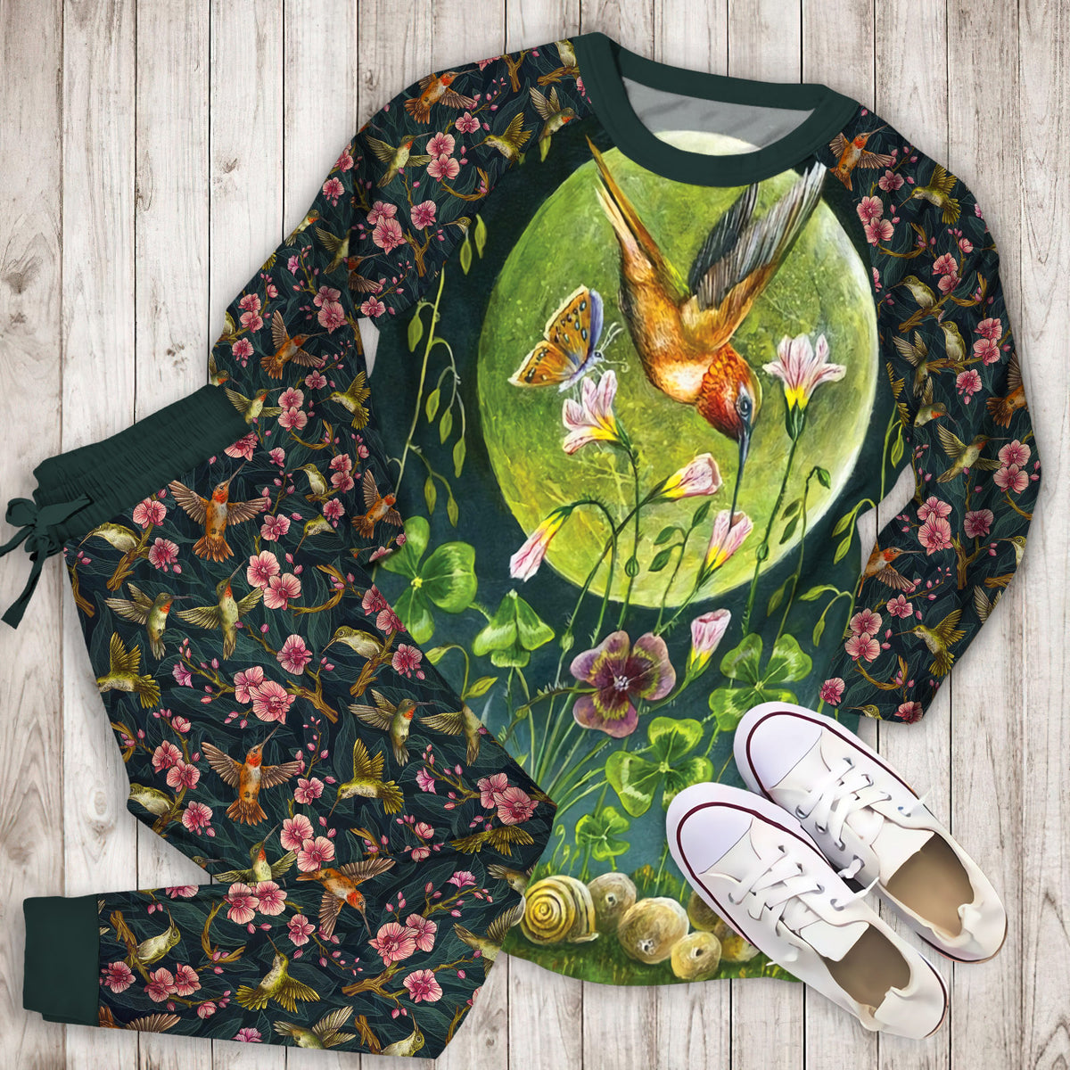 Humming Bird Moon Pajama Set |Sleepwear Pjs Sets | Raglan Shirt Pants Set