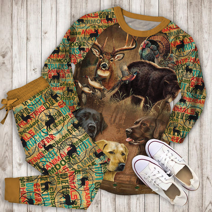 Hunting Pajama Set | Pajamas | Cotton Sleepwear Sets | Soft Long Sleeve Pjs | Raglan Shirt and Pants Set